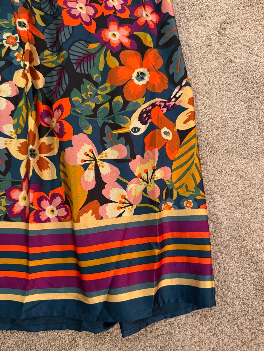 Bohme bright and fun floral bird print midi dress size M short sleeve - Picture 3 of 9